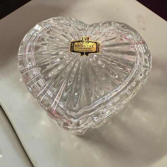 Heart-Shaped Crystal Zajecar 24% Lead Glass Trinket Box Made In Yugoslavia - Picture 12 of 16
